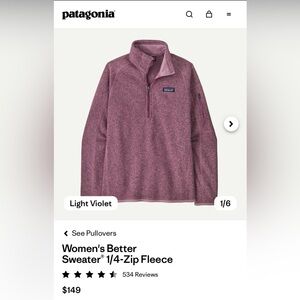Patagonia women’s better sweater 1/4 zip fleece jacket light violet size XL